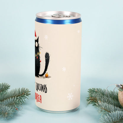 Seitenansicht der Meowy-Christmas-Prosecco-Dose mit Katze und Schneeflocken