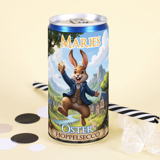 Personalisierter Secco 'Oster Hoppelsecco' mit Name | Oster Secco-Dose mit Hase - Geschenk zu Ostern