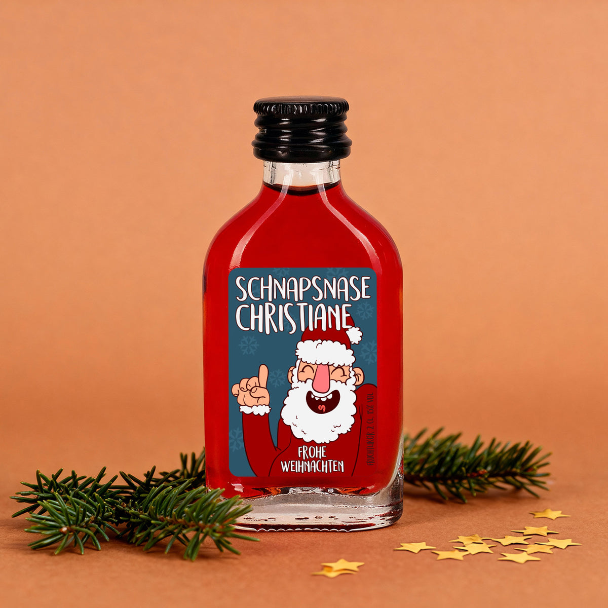 Fruchtlikör Schnapsnase mit Name Christiane und Weihnachtsmann Motiv zu Weihnachten