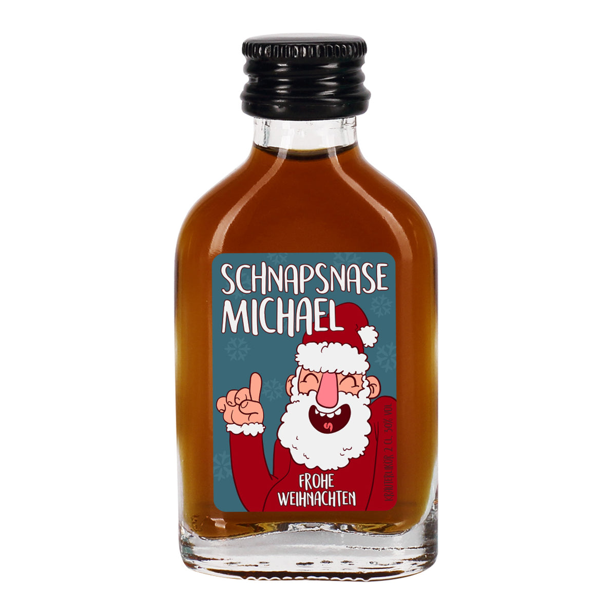 1. Kräuterlikör Schnapsnase mit Name Michael und Weihnachtsmann Motiv in 2 cl Mini Flasche