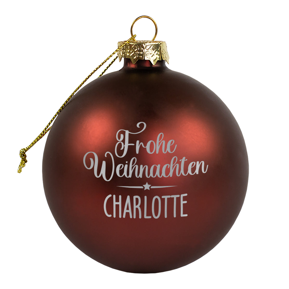 Weihnachtskugel mit Name graviert 'Frohe Weihnachten' | Christbaumkugeln 8 cm in Burgund Rot