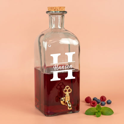 Personalisierter Glas Getränkespender mit Zapfhahn, Initiale und Name, für Fruchtschorle