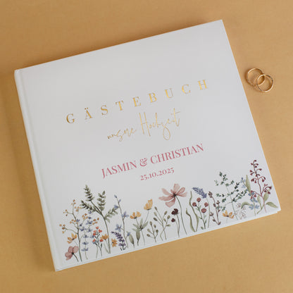 Elegantes Gästebuch zur Hochzeit personalisiert mit Namen & Datum | Illustriertes Erinnerungsbuch