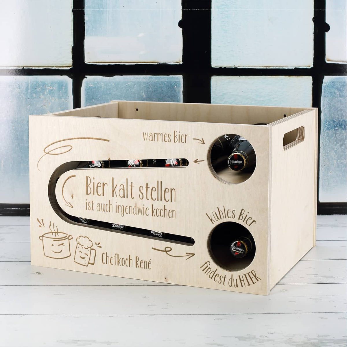 Witzige Bierrutsche aus Holz als Geschenk für Bierliebhaber