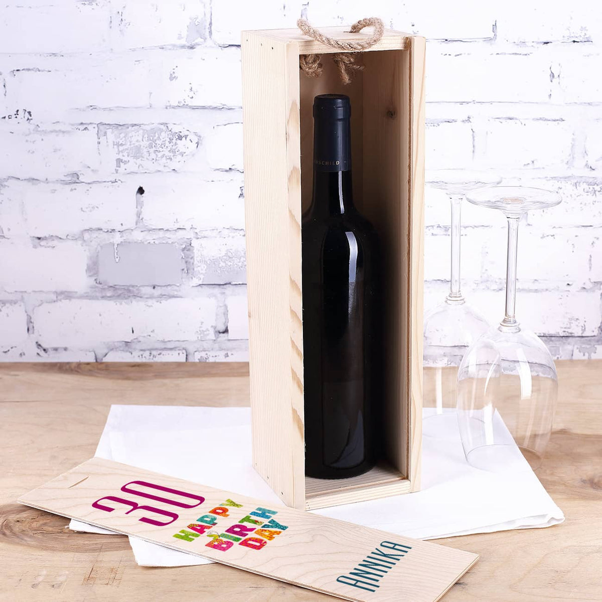Bedruckte Präsentbox für Weinflaschen zum Geburtstag