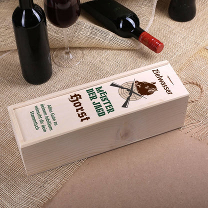Flaschenverpackung für Jäger mit Ihrem Wunschnamen und einem kurzen Text bedruckt 