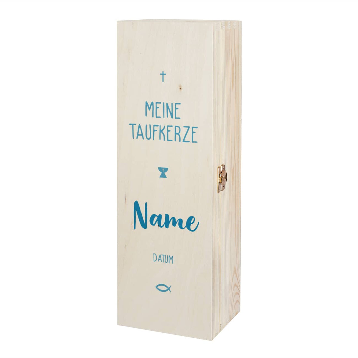 Verpackung für Taufkerzen - Holzbox mit Name und Datum in drei Farben zur Auswahl