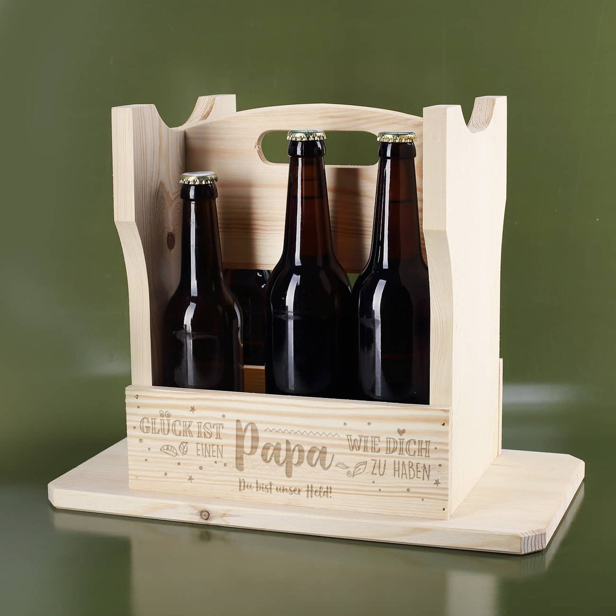 2 in1 Flaschenträger-Hocker aus Holz mit Gravur für Papas