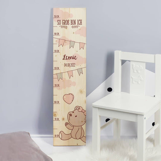 Messlatte für Mädchen mit rosa Bärchen Motiv