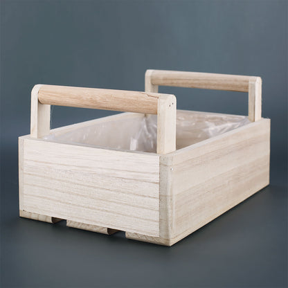 Holz Geschenkkorb mit zwei seitlichen Griffen und Folieneinsatz, naturbelassen