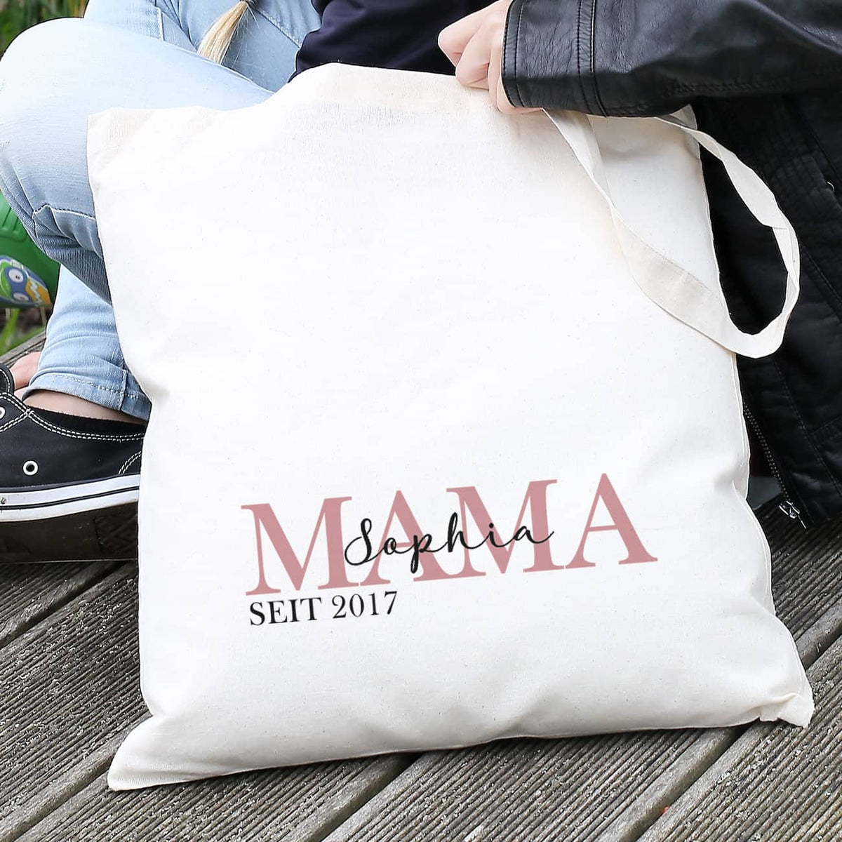 Stoffbeutel - Mama seit - mit Wunschtext und Jahreszahl bedruckt