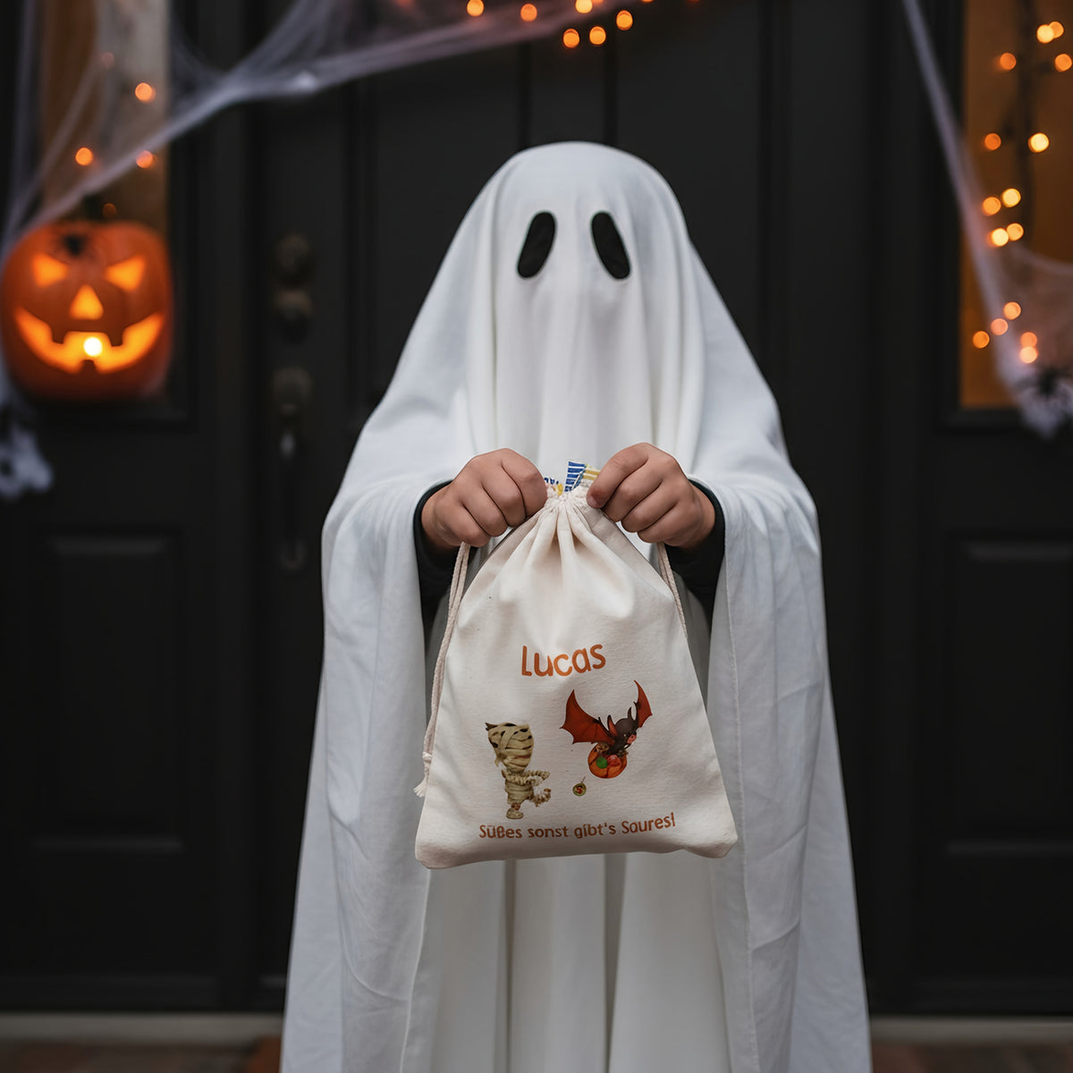 Personalisierter Süßigkeiten-Beutel zu Halloween | Baumwollsack für 'Süßes oder Saures'