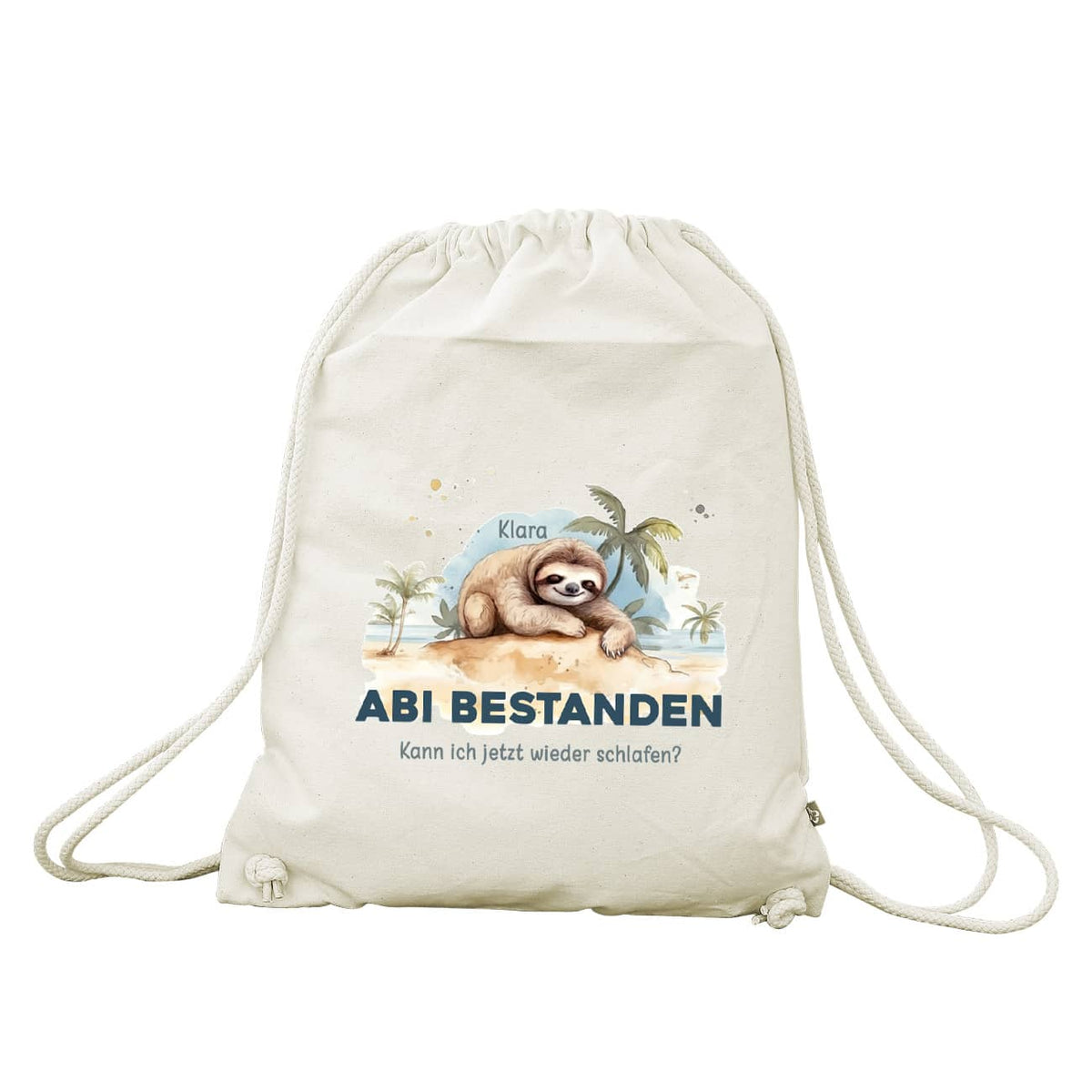 ABI & Schulabschluss - lustiger Baumwoll-Rucksack mit Faultier