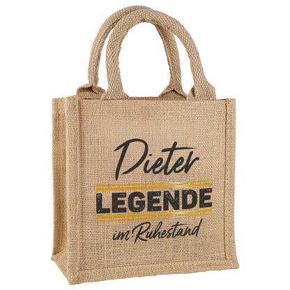 Personalisierte Geschenktasche aus Jute „Legende in Rente“ mit Wunschname