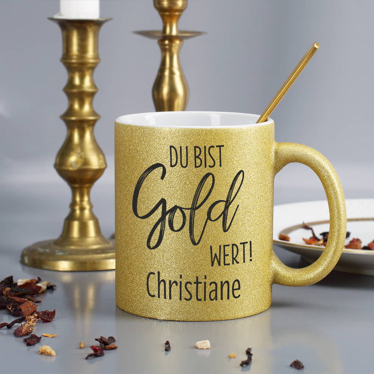 personalisierte Tasse in Gold