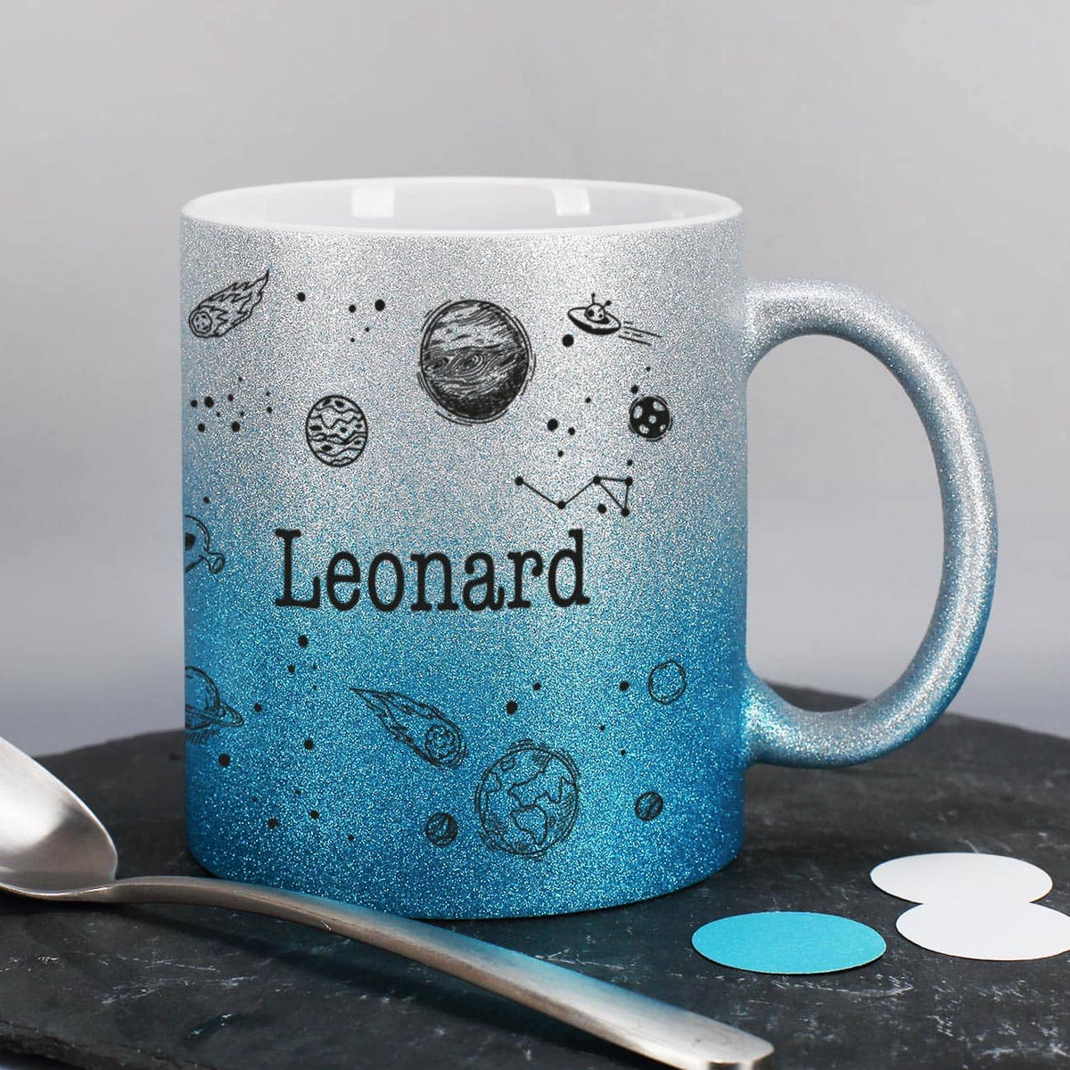 Glitzertasse Blau mit Farbverlauf für Kinder
