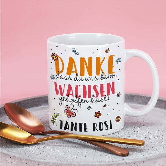 "Danke, dass du uns beim Wachsen geholfen hast" Tasse als Abschied für Erzieher