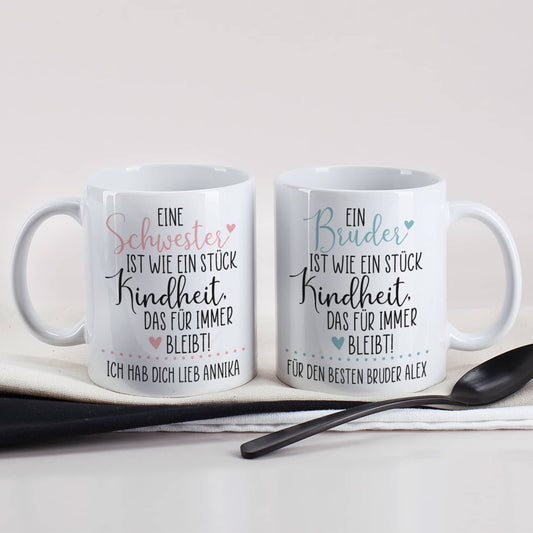 Tasse für Schwester oder Bruder mit Text personalisiert