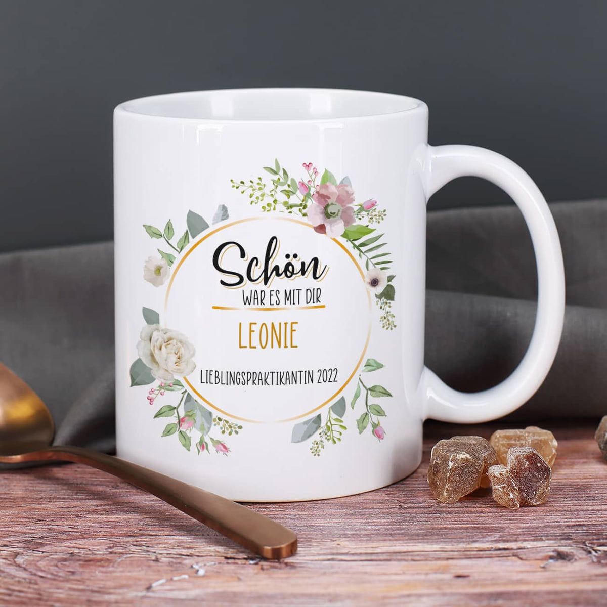 Schön, war es mit dir - Tasse zum Abschied mit Name und Text bedruckt
