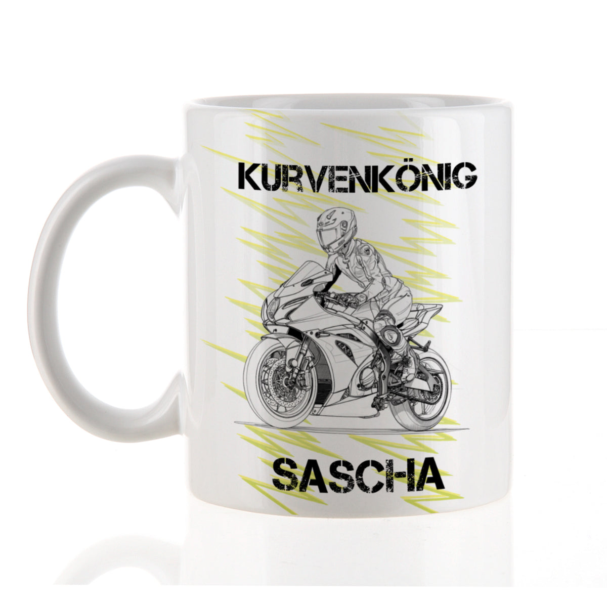 Personalisierte Racing-Bike-Tasse mit Name und Wunschtext, Supersport-Motiv