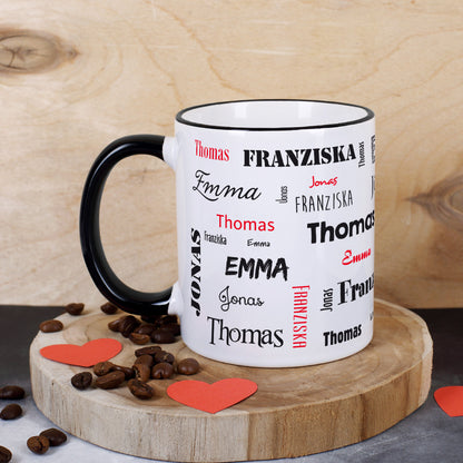Tasse mit vier Namen, schwarz