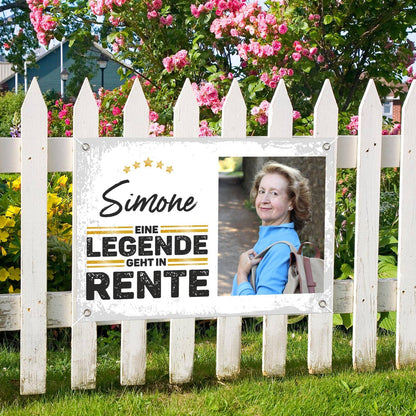 Legende geht in Rente - Fotobanner zum Ruhestand mit Wunschname