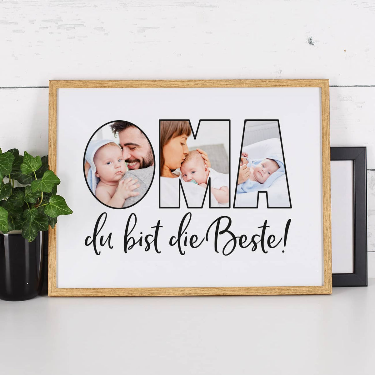 "Oma du bist die Beste" als Foto-Bilderrahmen mit Ihren drei schönsten Bildern