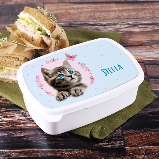 Bedruckte Brotdose mit Baby-Katze und Name