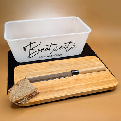 Brotbox mit Wunschtext als Druck unterhalb des Motivs – moderne Aufbewahrung für Brot