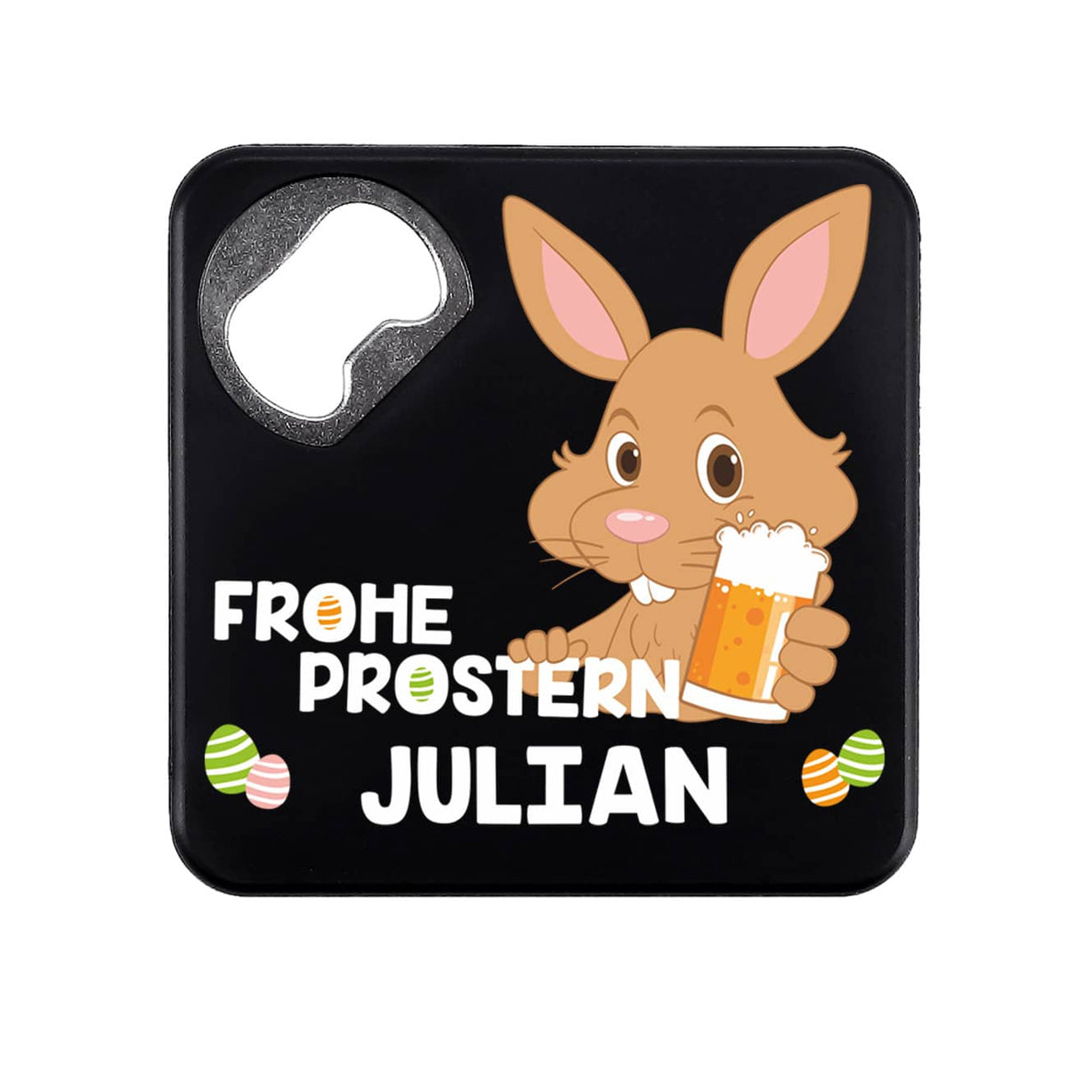 Frohe Prostern-Motiv auf Flaschenöffner