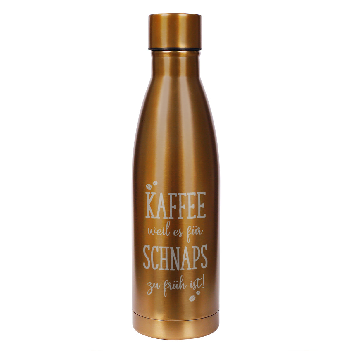 Thermosflasche mit Kaffeemotiv und Wunschtext
