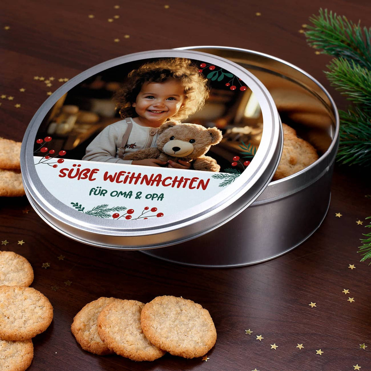 Weihnachts-Geschenkdose mit Ihrem Foto und Text
