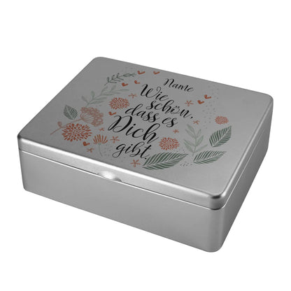 Wie schön, dass es Dich gibt. - Teebox aus Metall mit Ihrem Wunschnamen bedruckt