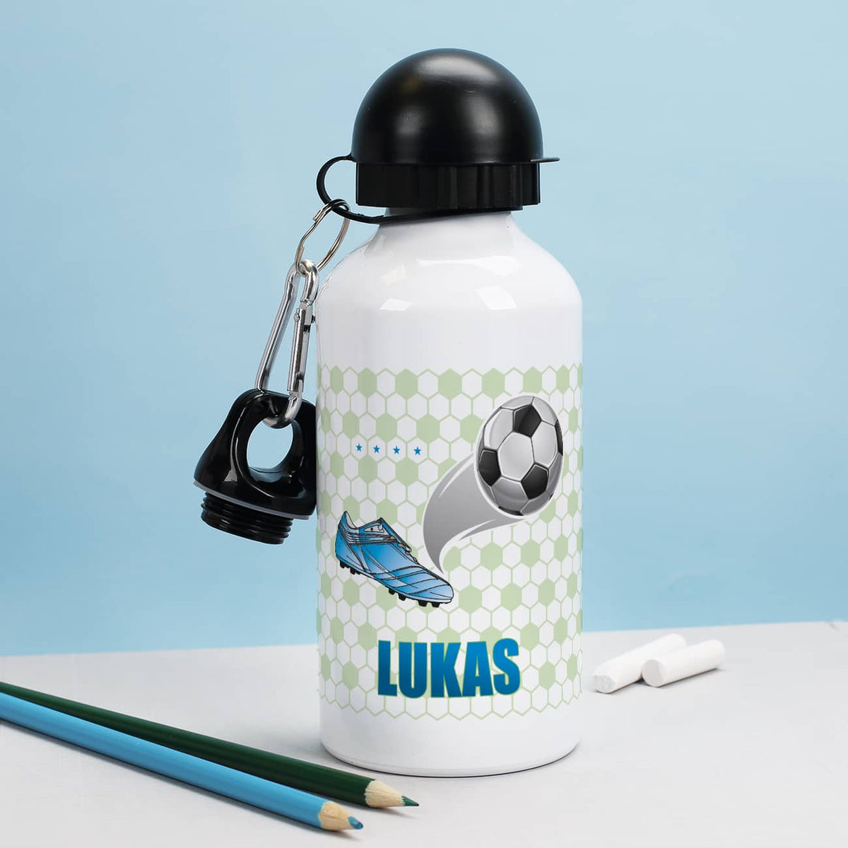 Trinkflasche mit Fußball-Motiv und Name