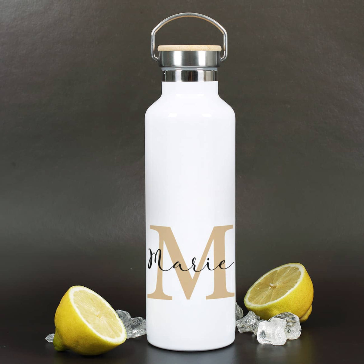 Thermosflasche bedruckt mit Name und Initiale