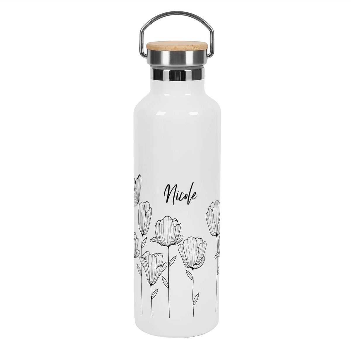 Weiße Thermosflasche mit Name