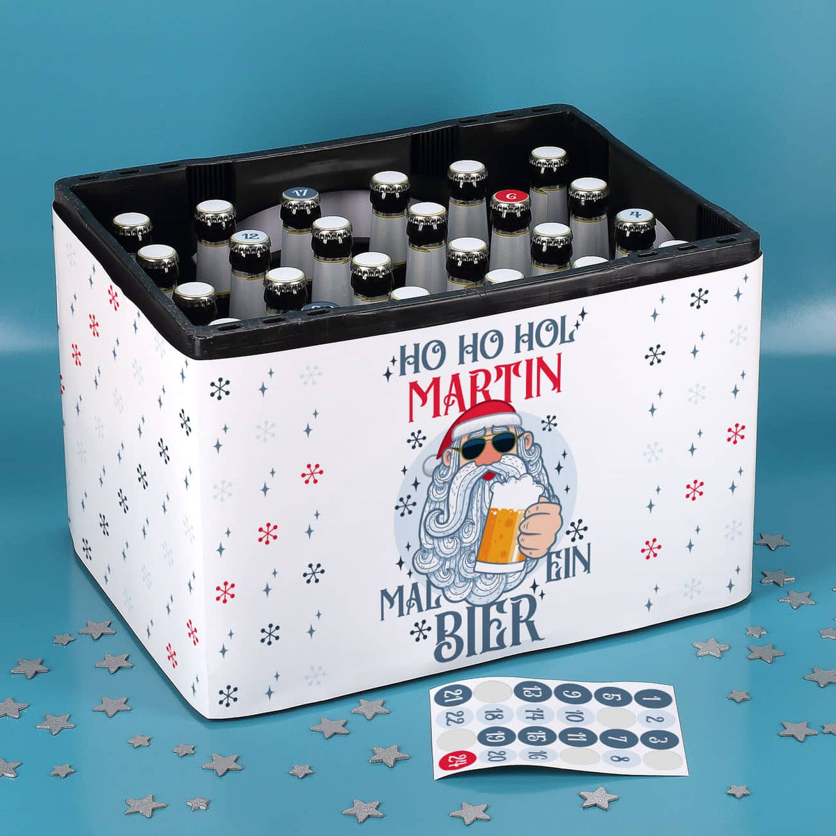 Bierkasten-Adventskalender Set mit Ihrem Wunschnamen
