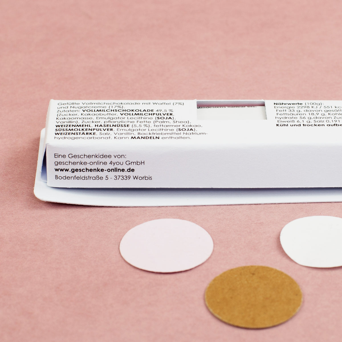 Rückseite der personalisierten duplo Verpackung mit Zutaten und Herstellerangaben