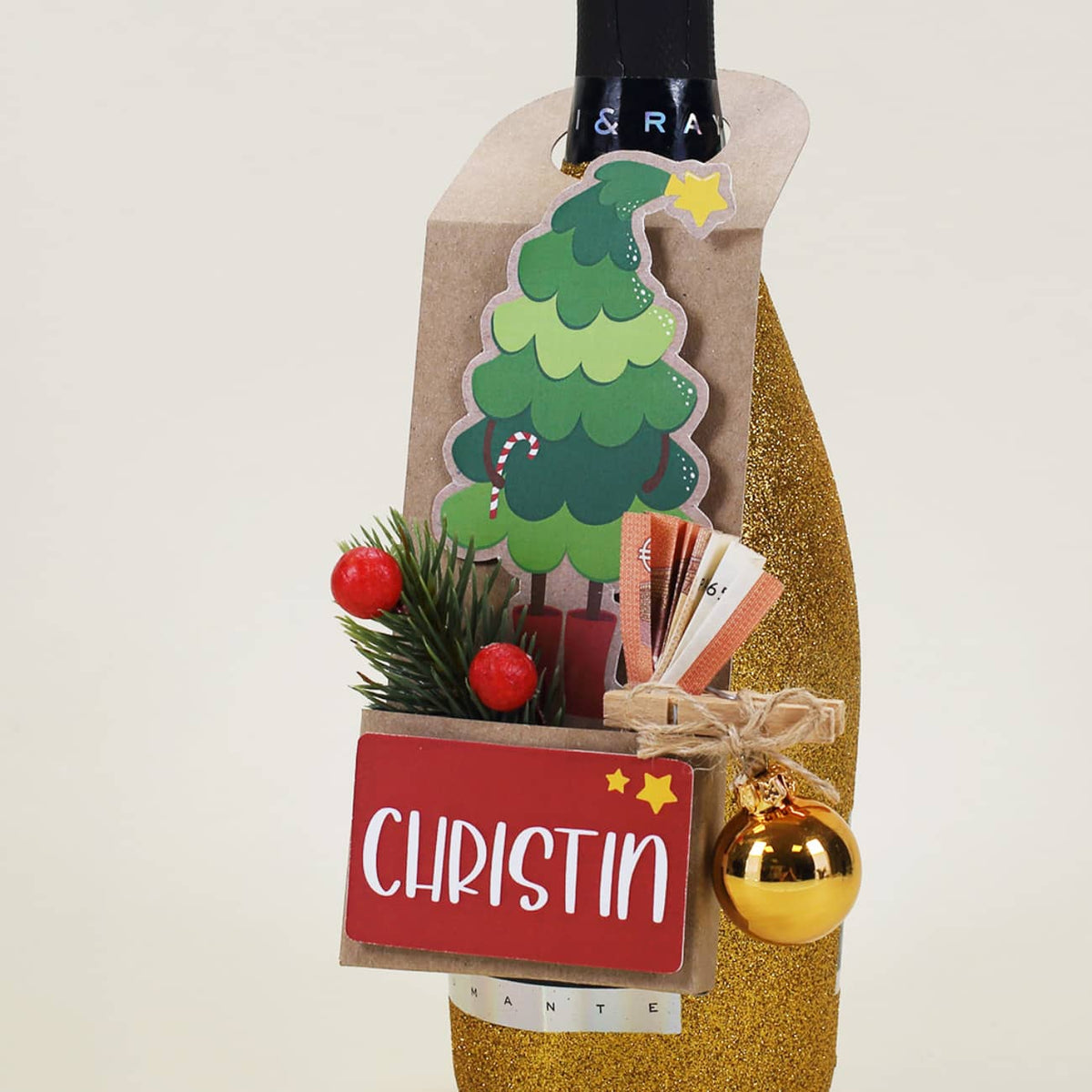 Personalisierter Flaschenanhänger zu Weihnachten zum Befüllen