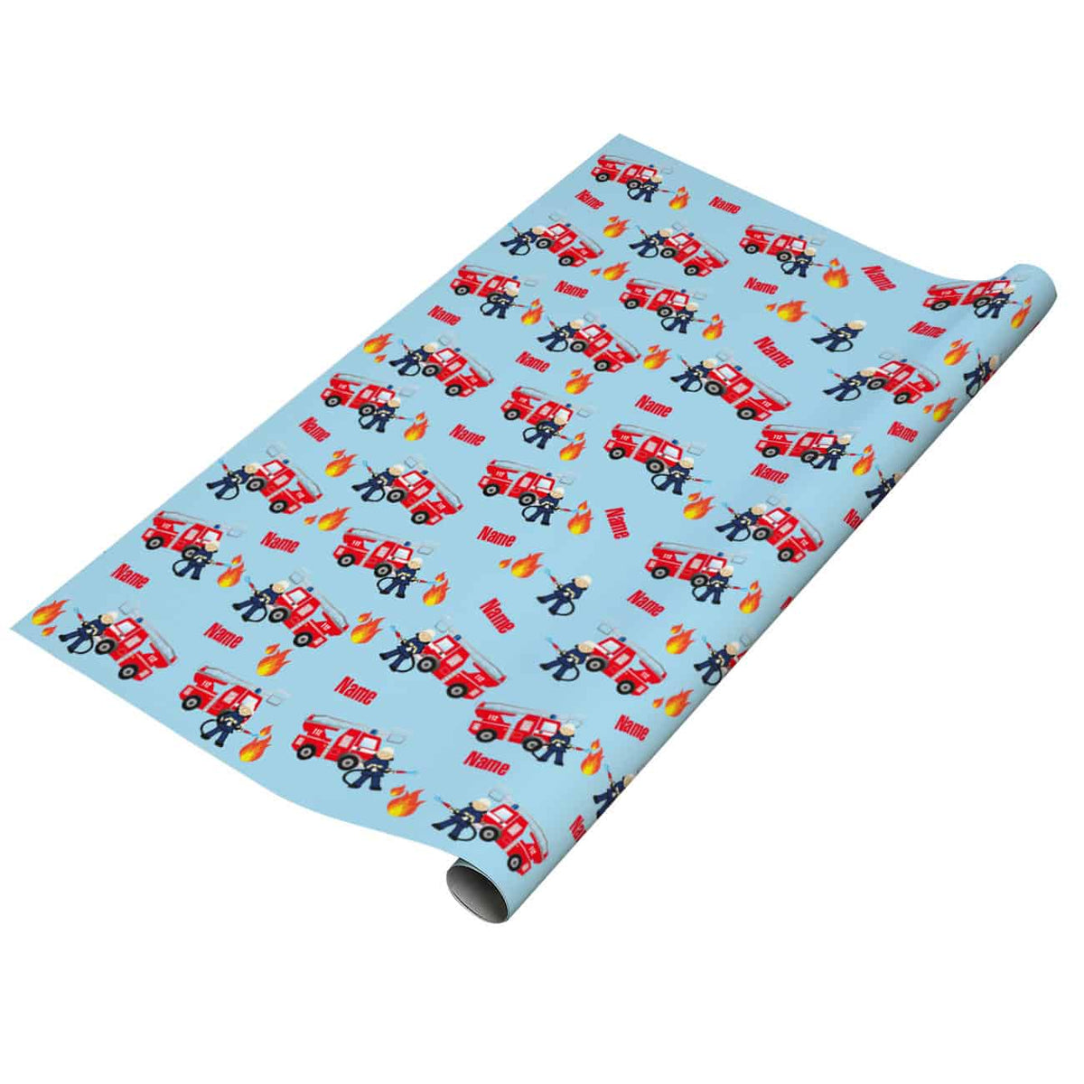 Geschenkpapier für kleine Feuerwehrmänner mit Wunschname