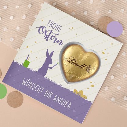 Frohe Ostern - Klappkarte mit Lindt Schokoherz