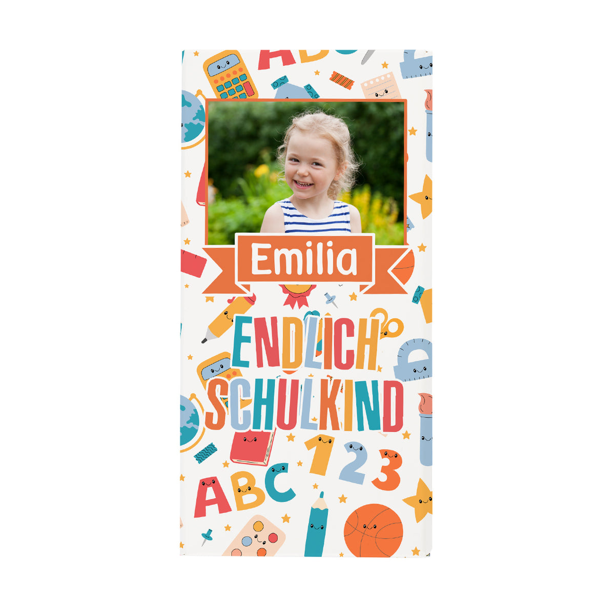 Endlich Schulkind - Schokolade zur Einschulung personalisierbar mit Foto und Wunschname