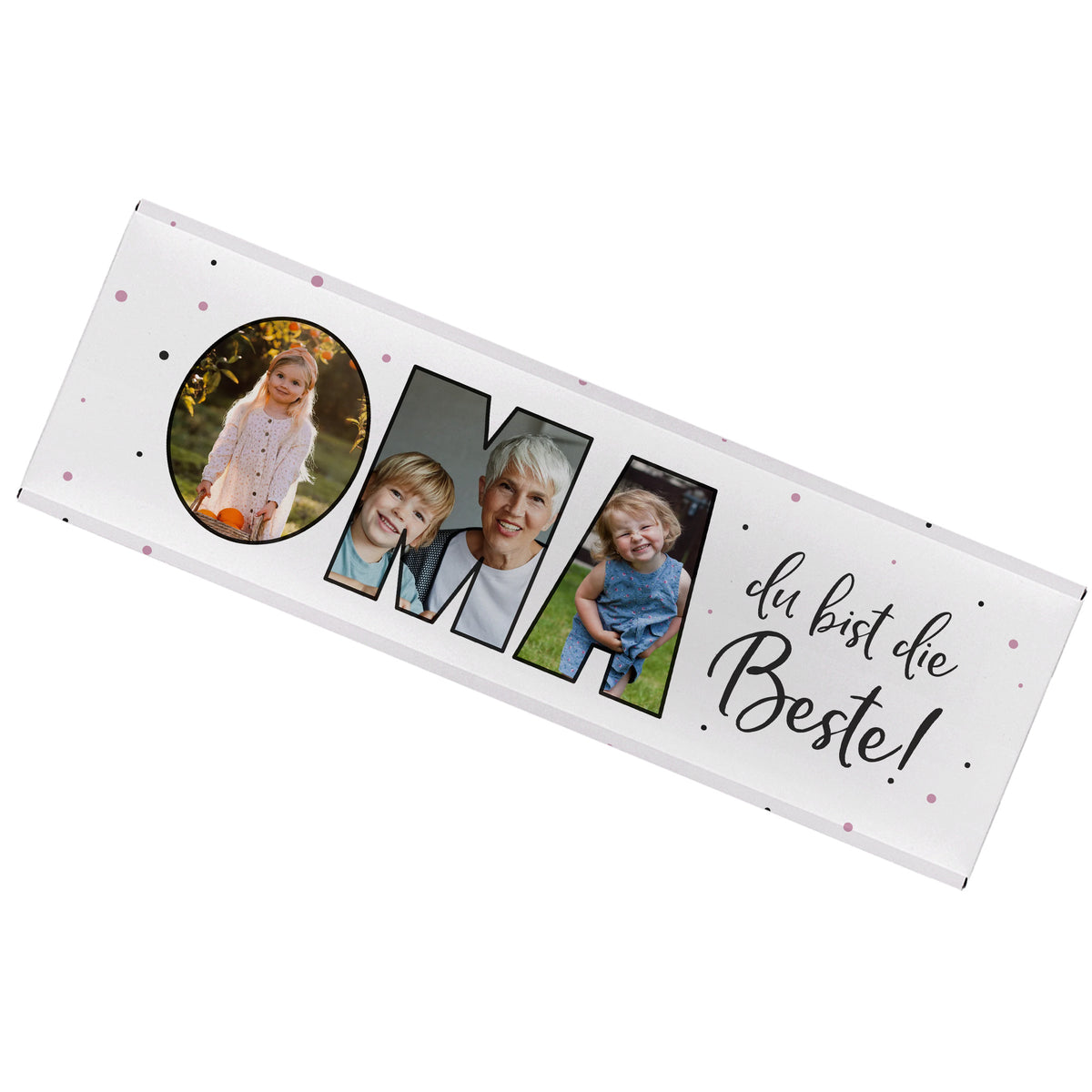 Freigestellte Schokoladentafel für Oma mit personalisierbarem Foto-Design und Aufschrift „Du bist die Beste!“