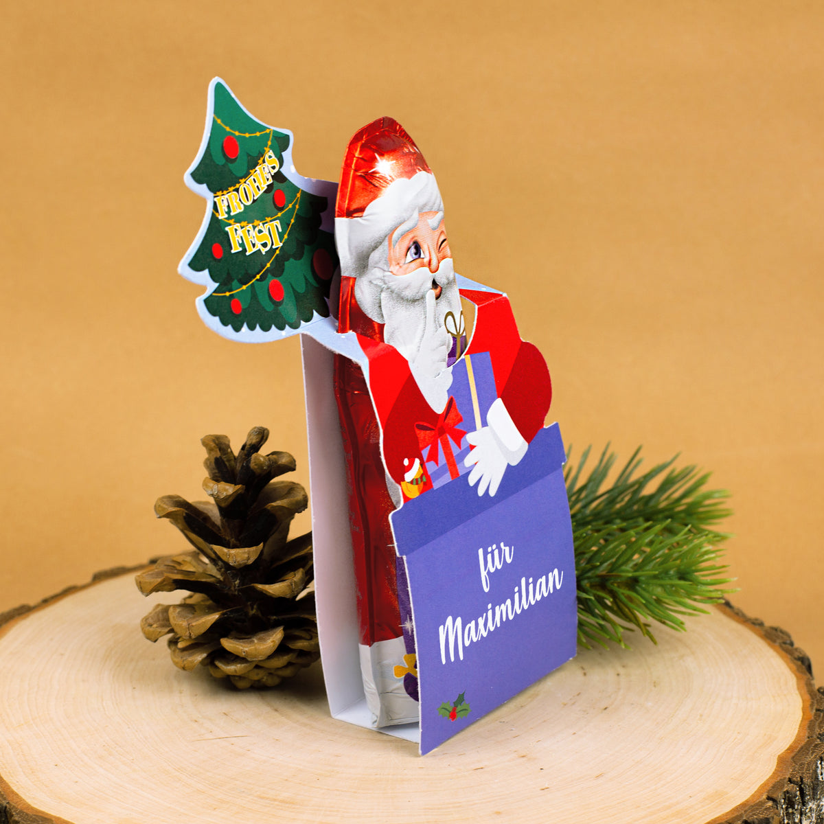 Milka Weihnachtsmann mit personalisierter Geschenkverpackung mit Ihrem Wunschtext als süßes kleines Weihnachtsgeschenk, zum Nikolaus oder als Wichtelgeschenk