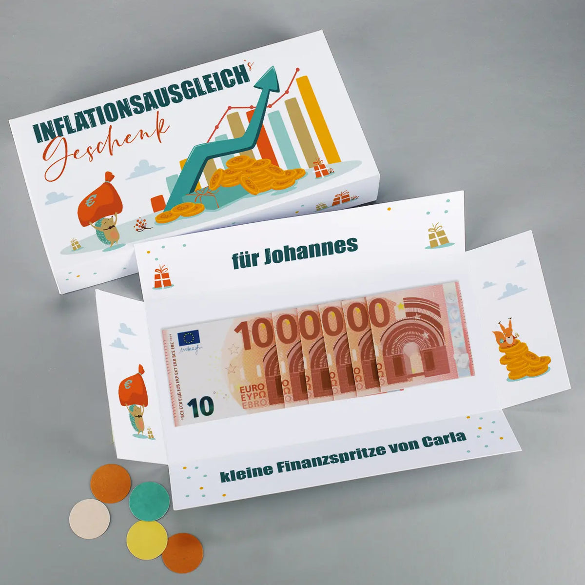Draufsicht der Explosionsbox mit Geld