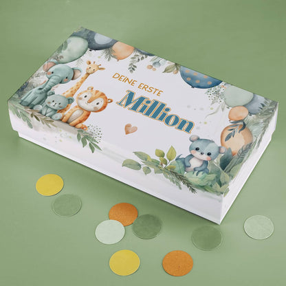Deine erste Million - Überraschungsbox für Geldgeschenke zu Geburt, Taufe, Geburtstag
