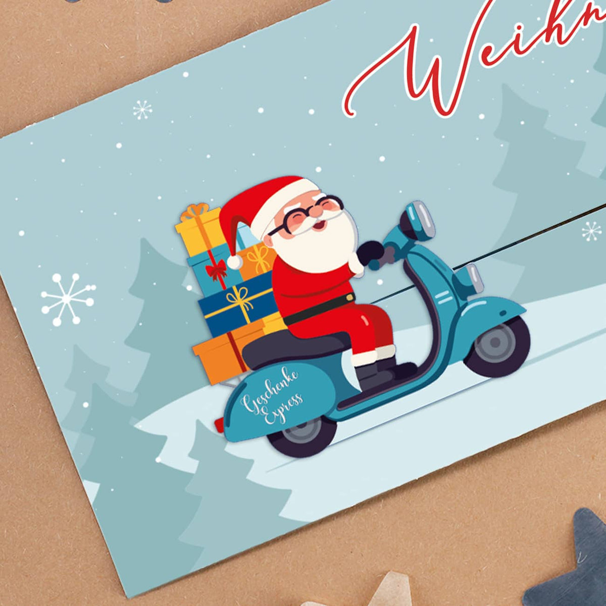 Geldgeschenk zu Weihnachten - Ziehkarte mit Weihnachtsmann 