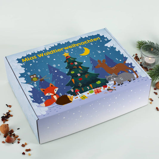 Adventskalender zum selbst befüllen mit Waldtieren und Ihrem Wunschtext
