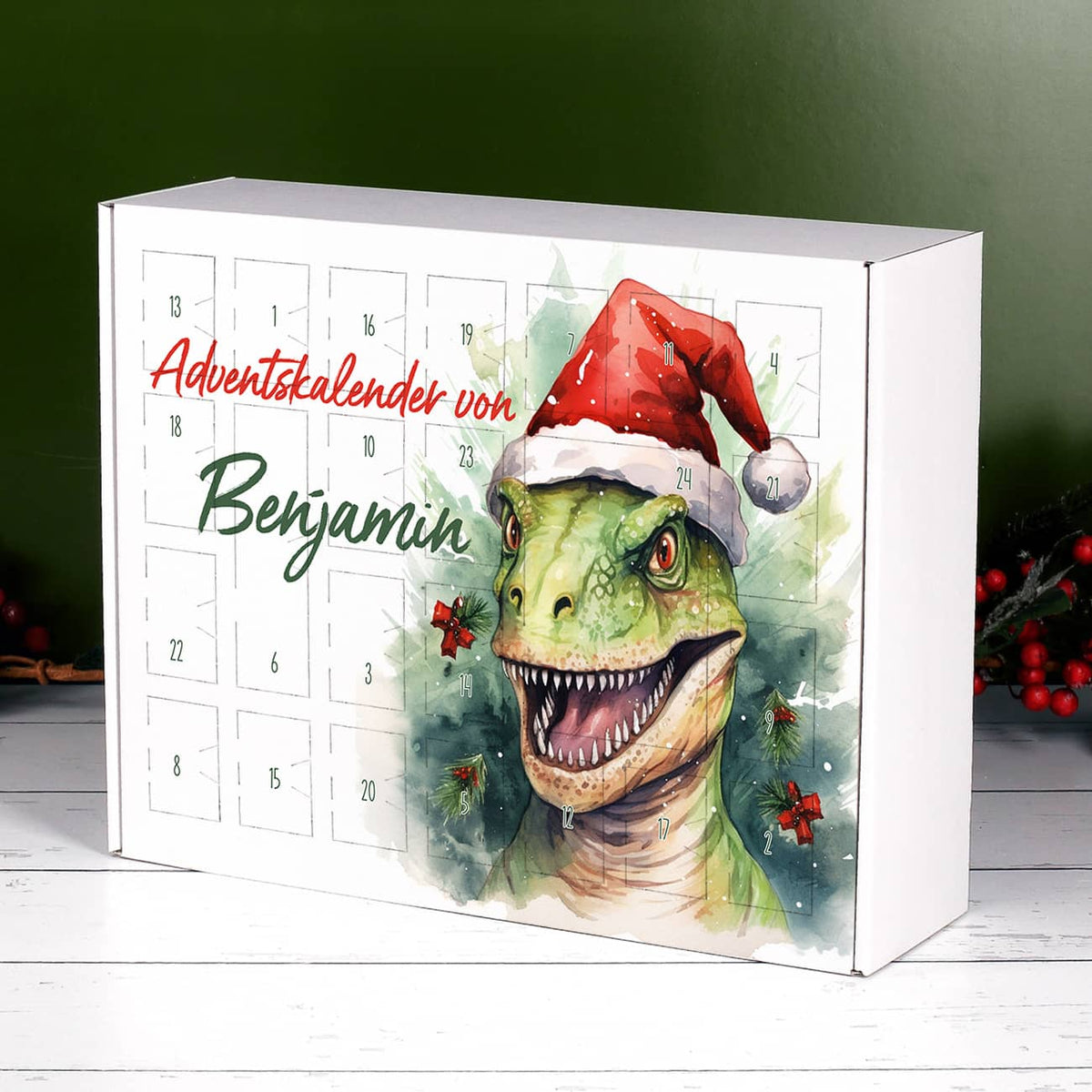 DIY Dinosaurier Adventskalender aus Pappe mit Name personalisiert