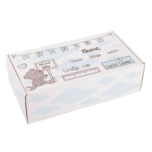 Geschenkverpackung zur Geburt mit Teddymotiv